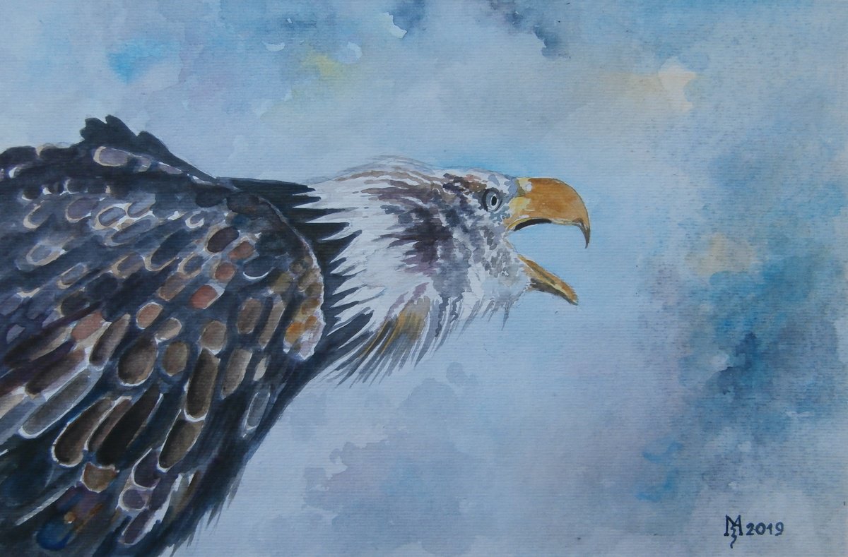 Impressionistic Animal Watercolour By Zoran Mihajlovic Muza, 9 X 6", The Flight, Original Artwork