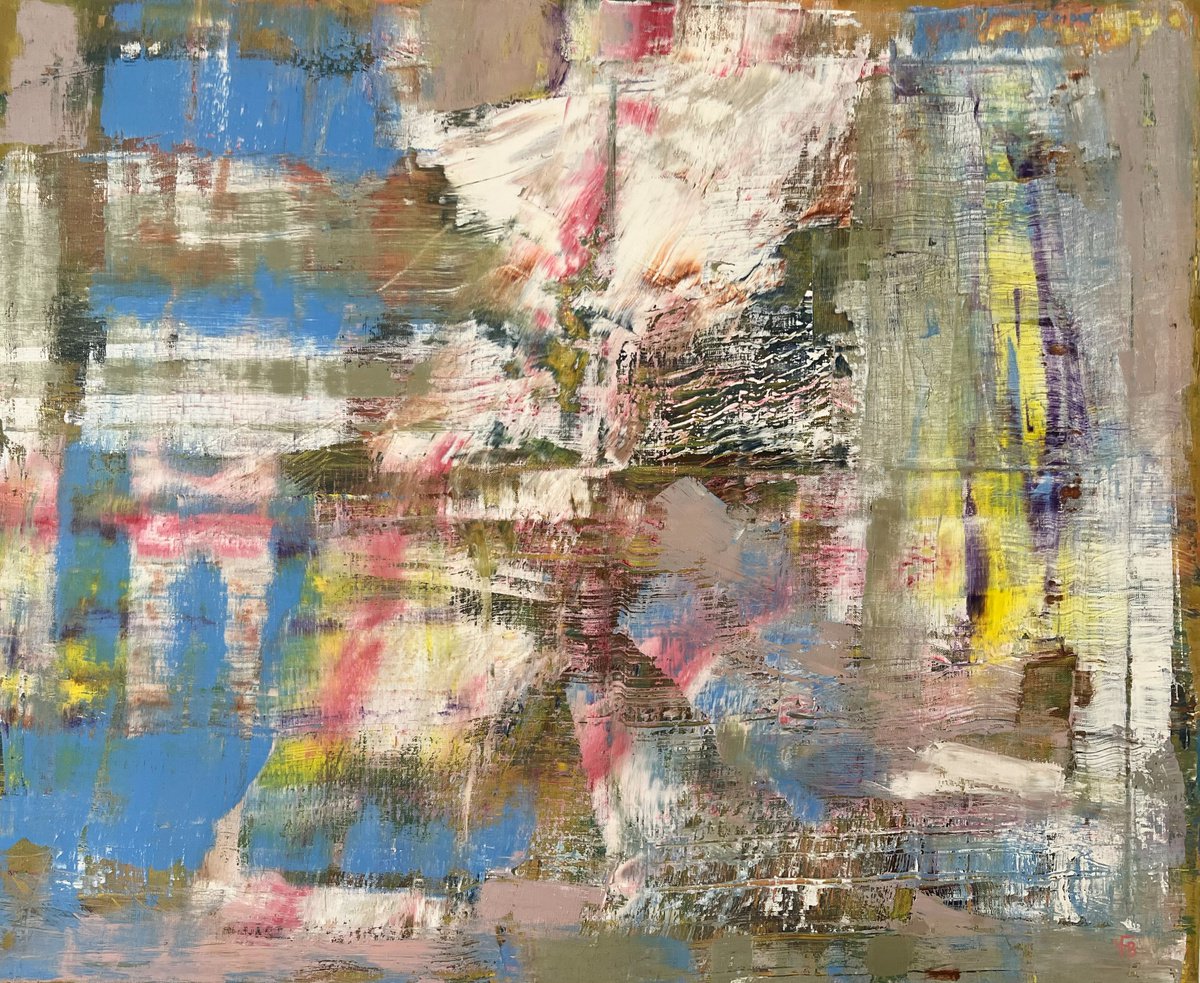 Abstract Oil Painting By Florina Breazu, 37 X 30, Resonance Of The Gesture Iii, Original Artwork