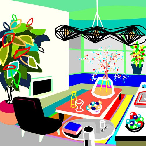 The living room (El salón viviente) (pop art, interiors) by Alejos