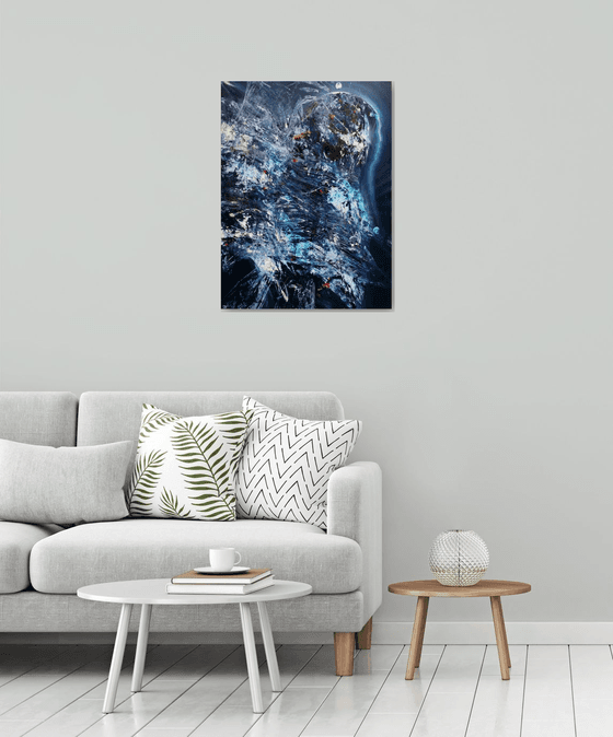 Large enigmatic blue angel series painting by KLOSKA