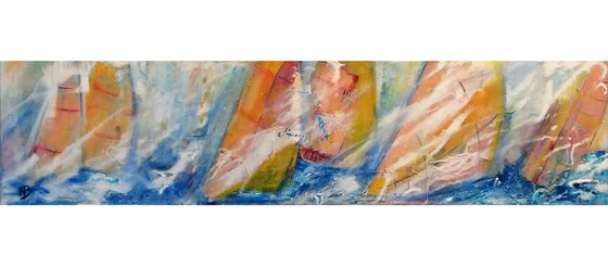 "Sailing II",  original Mexid Media painting, 80x20x2cm