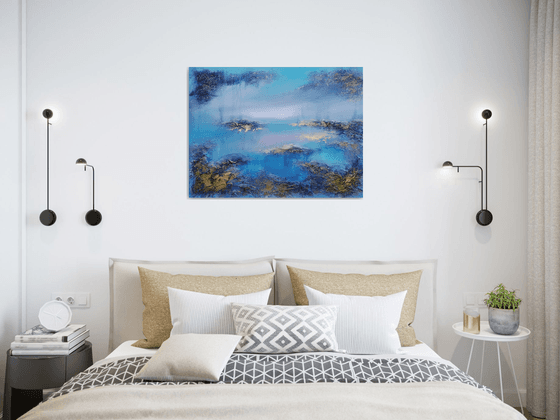 A large original modern abstract structured mixed media painting "Calmness" from "Tenderness" Series