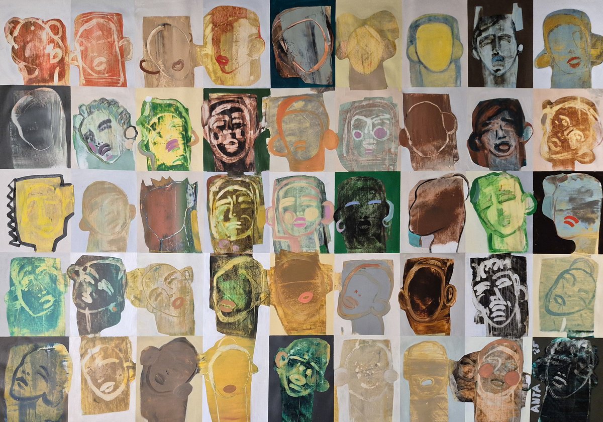 Impressionistic Portrait Acrylic Painting By Kariko Ono, 79 X 55", Heroes 2Xxl, Original Artwork