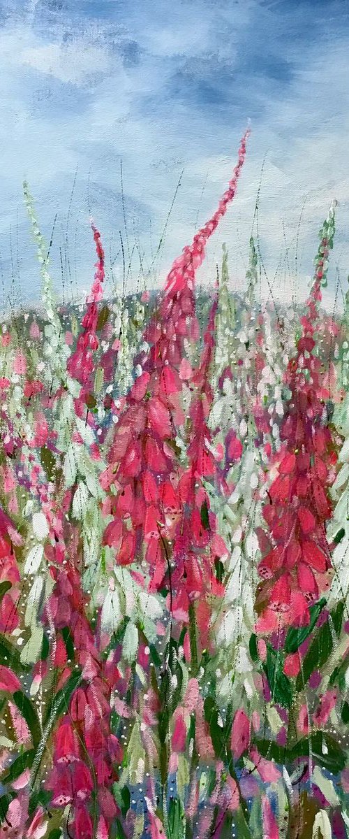 Floral canvas painting, Foxglove Fields by Janice MacDougall