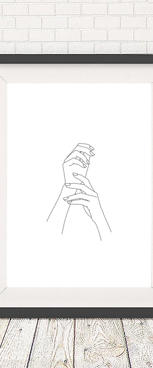 Hands line drawing illustration - Nina - Art print by The Colour Study