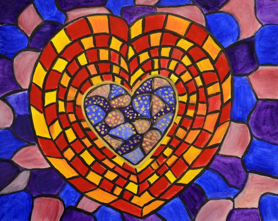 Mosaic Heart a modern colorful romantic abstract painting ON SALE a wonderful gift idea