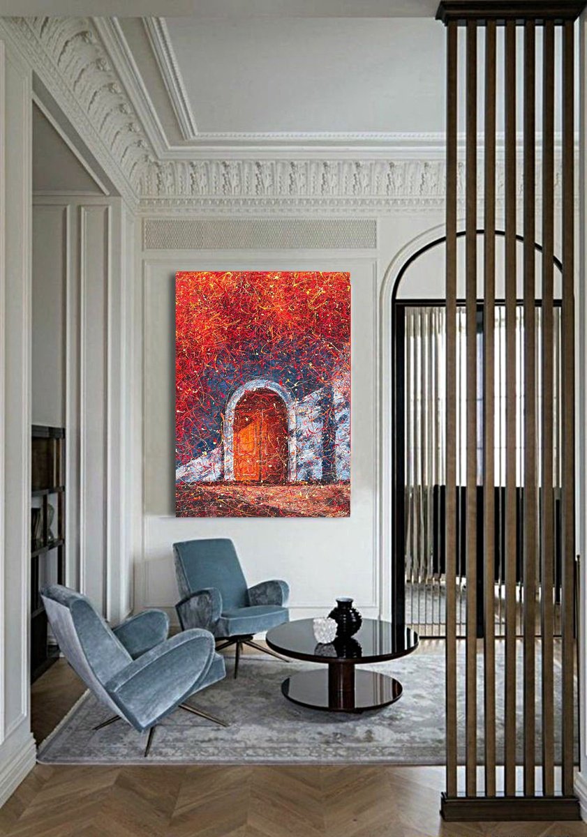 Impressionistic Cityscapes Acrylic Painting By Nadiia Antoniuk, 39 X 51", Doors Of New Opportunities, Original Artwork