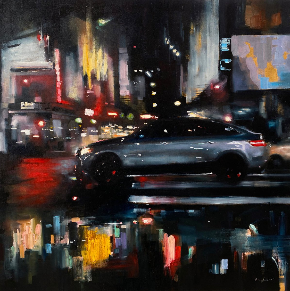 Impressionistic Cityscapes Oil Painting By Artem Grunyka, 39 X 39, New York, Original Artwork