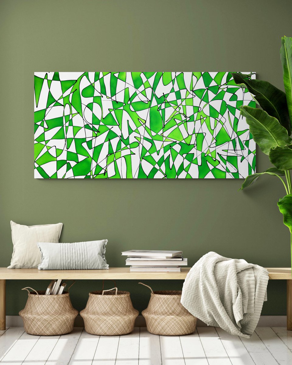XXL Abstraction black & white with green No. 14320 by Anita Kaufmann