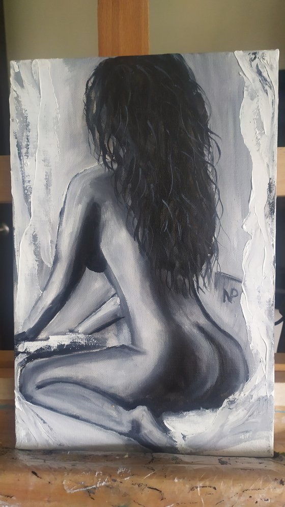 Touch me like you do, nude erotic girl oil painting, Gift, bedroom art