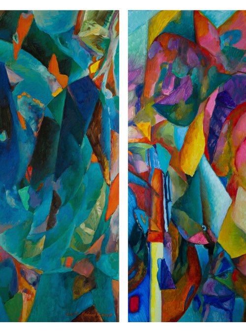 Blue and red (diptych) 180x100 by Marina Podgaevskaya