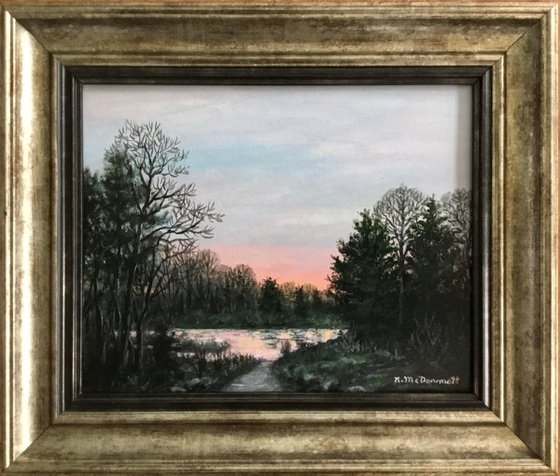 Dawn Pinks by K. McDermott - 8X10 inch varnished acrylic landscape (SOLD)