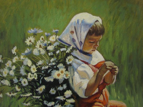 Girl with a basket of daisies