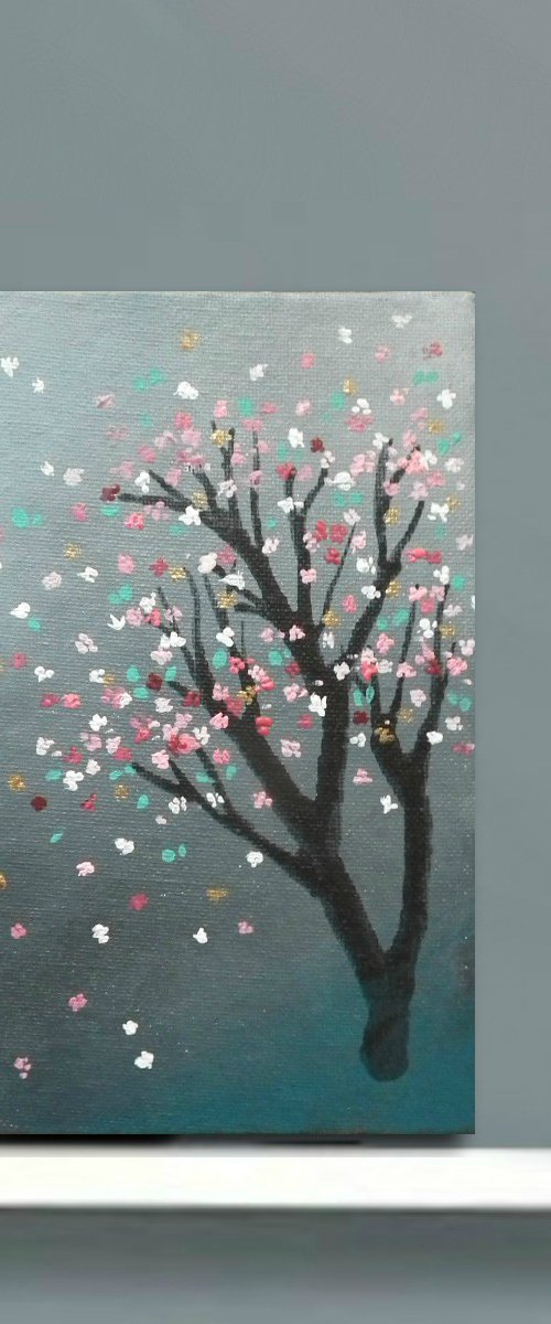 Blossom - pink, gold, grey by Lisa Mann