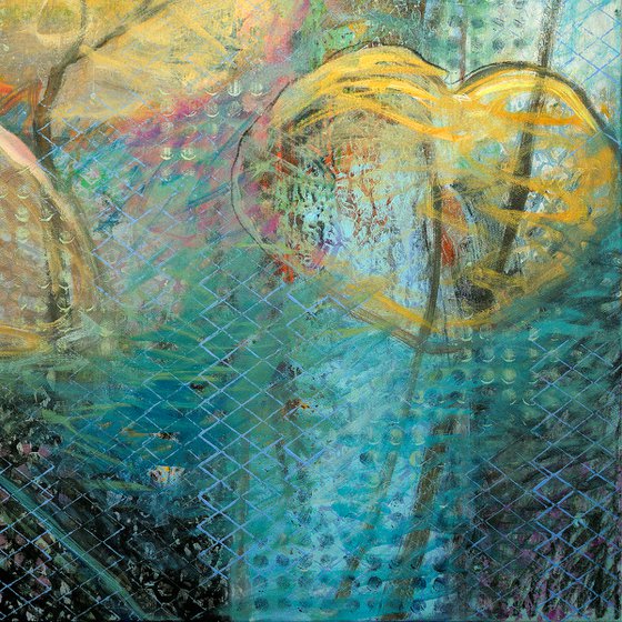 WATER LILIES | PAINTING ACRYLIC, CHARCOAL, CHALK, VARNISH ON CANVAS