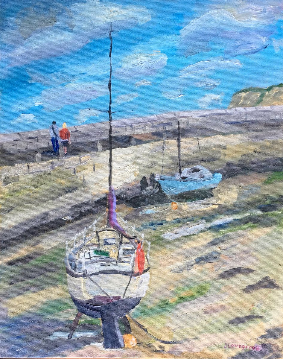 Beached Yacht at Margate - an original oil painting by Julian Lovegrove Art