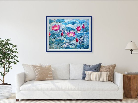 Water Lilies and Koi Fish