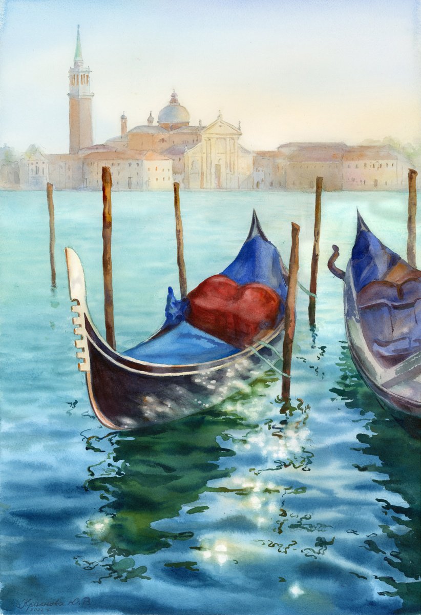 Photorealistic Landscape Watercolour By Yulia Krasnov, 15 X 22", Dreams Of Venice, Original Artwork