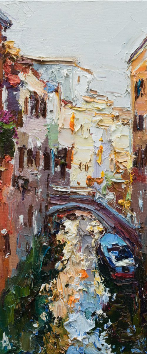 Venice. italian landscape- Original impasto landscape painting textured Oil painting Italy wall art by Anastasiia Valiulina