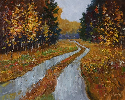 Across The Autumn Forest - autumn landscape painting by Nikolay Dmitriev