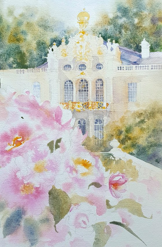 Pink Roses Blooming in a Fairytale Palace