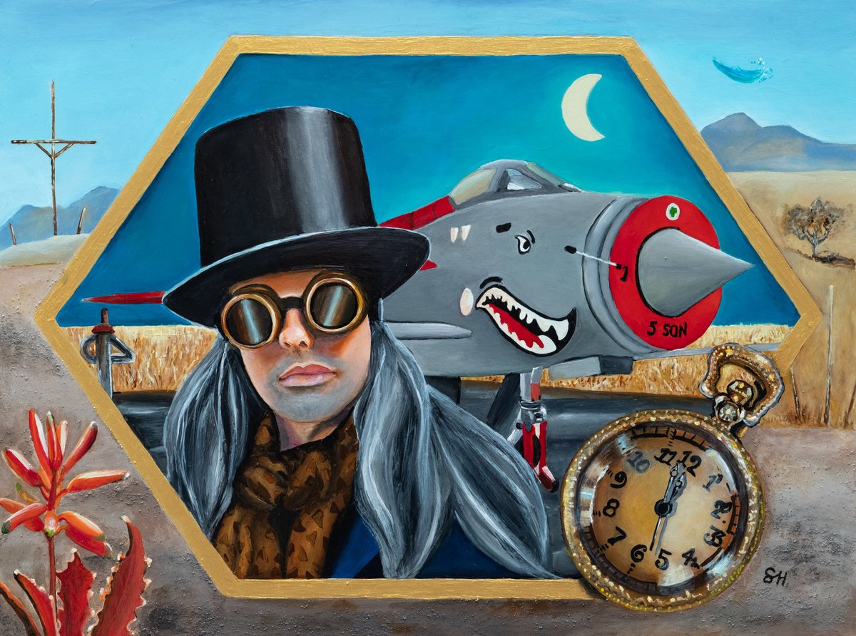 Surrealistic Portrait Acrylic Painting By Saskia Huitema, 9 X 7", Realms Xiii- Lightning F.6, Original Artwork