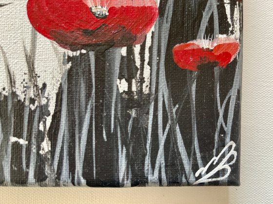 Abstract Red Poppies against a White Sky