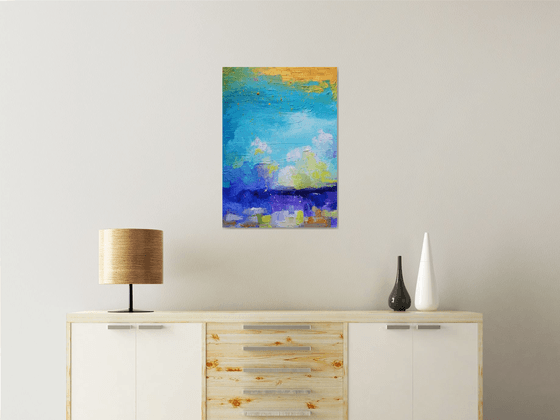 Turquoise and gold sky (50x60cm)