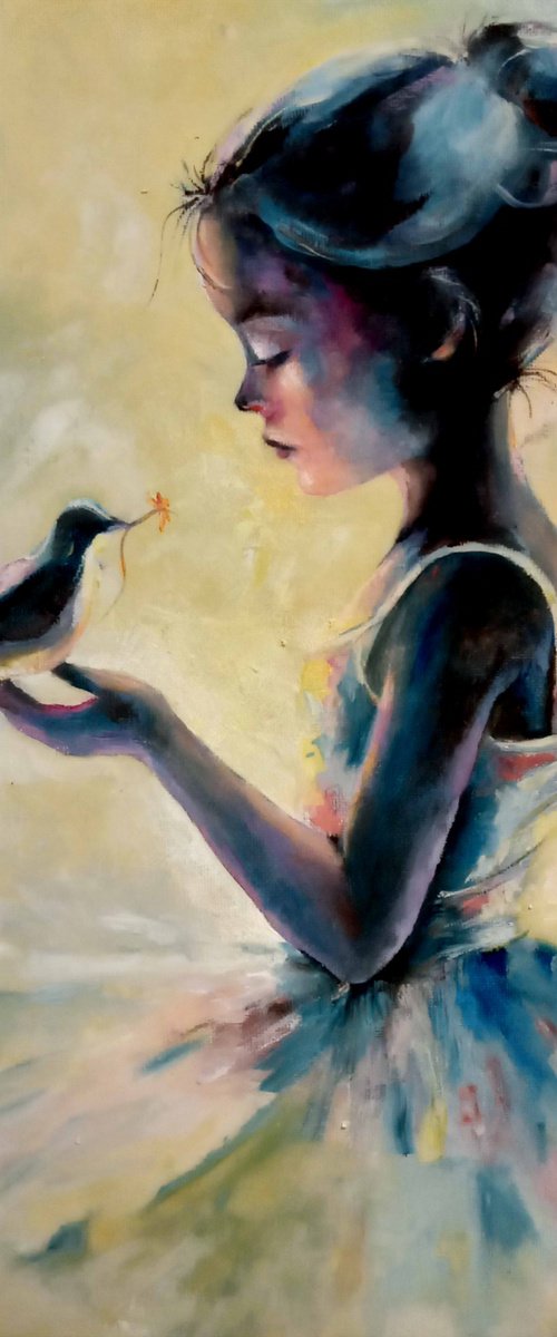 Little Girl with a bird by Susana Z. Harris