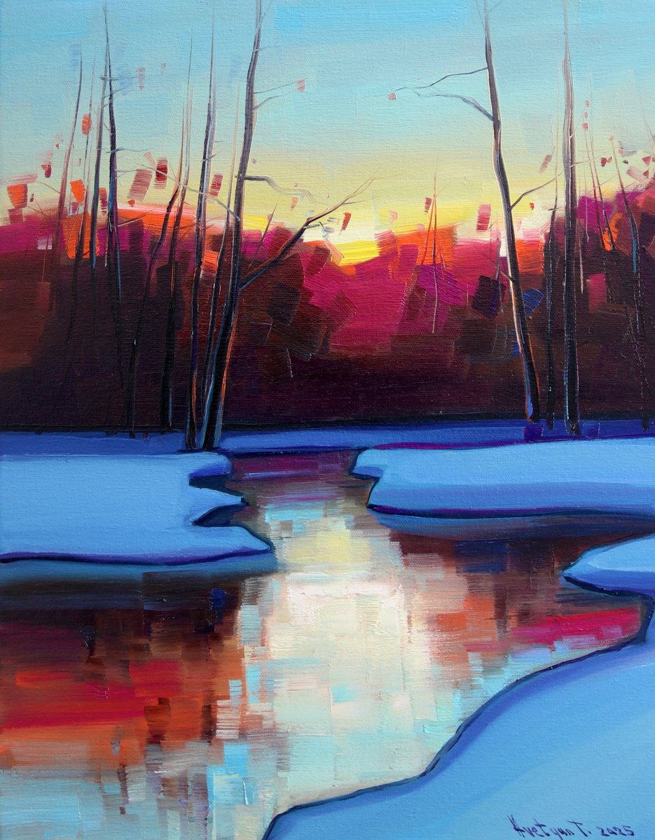 Impressionistic Landscape Oil Painting By Tigran Avetyan, 14 X 18", Winter Morning, Original Artwork