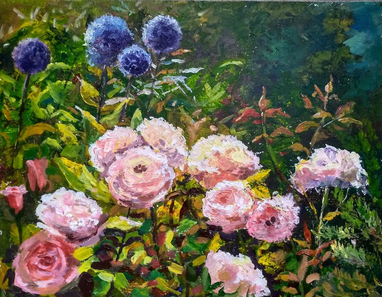Pink Roses Acrylic Painting By Ann Krasikova Artfinder
