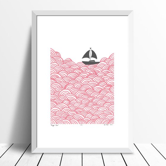 Bigger Boat in Rose Quartz & Grey - Unframed - FREE Worldwide Delivery