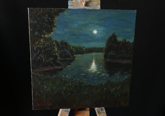 The Lunar Night - original summer landscape, painting