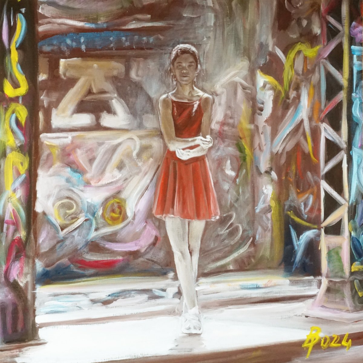 Expressive Cityscapes Oil Painting By Paolo Borile, 11 X 11", Dream #6, Original Artwork