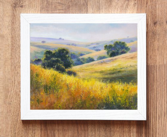 sunny hills with yellow flowers