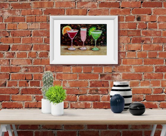 Cocktail Painting Original Art Margarita Wall Art Small Artwork Martini Still Life