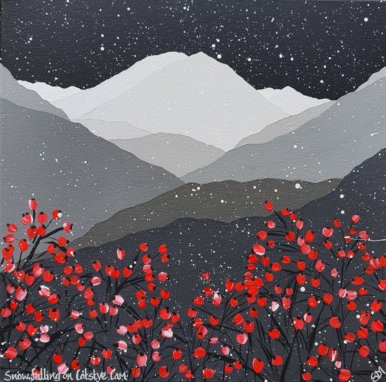 Snow falling on Catstye Cam, The Lake District