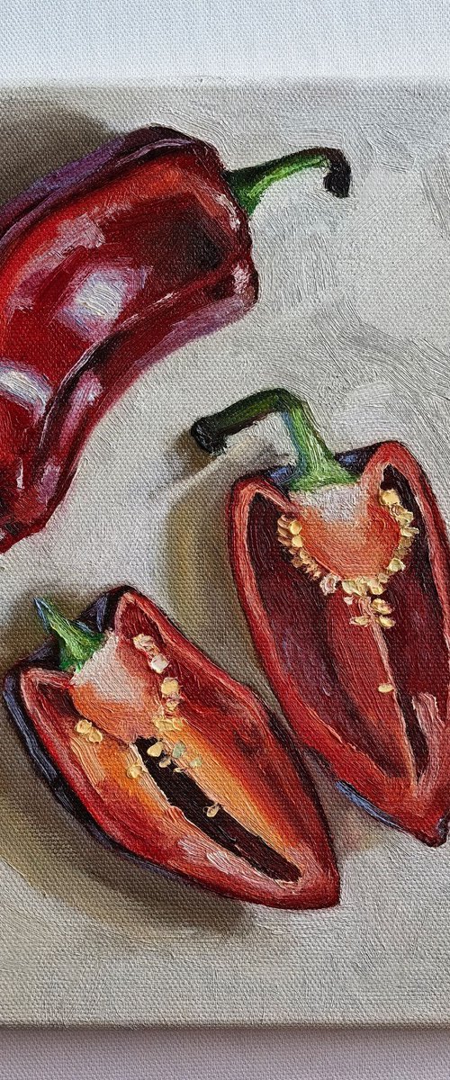 Red Still Life with Paprika by Leyla Demir
