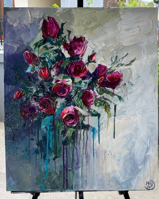 Red Roses Textured Painting