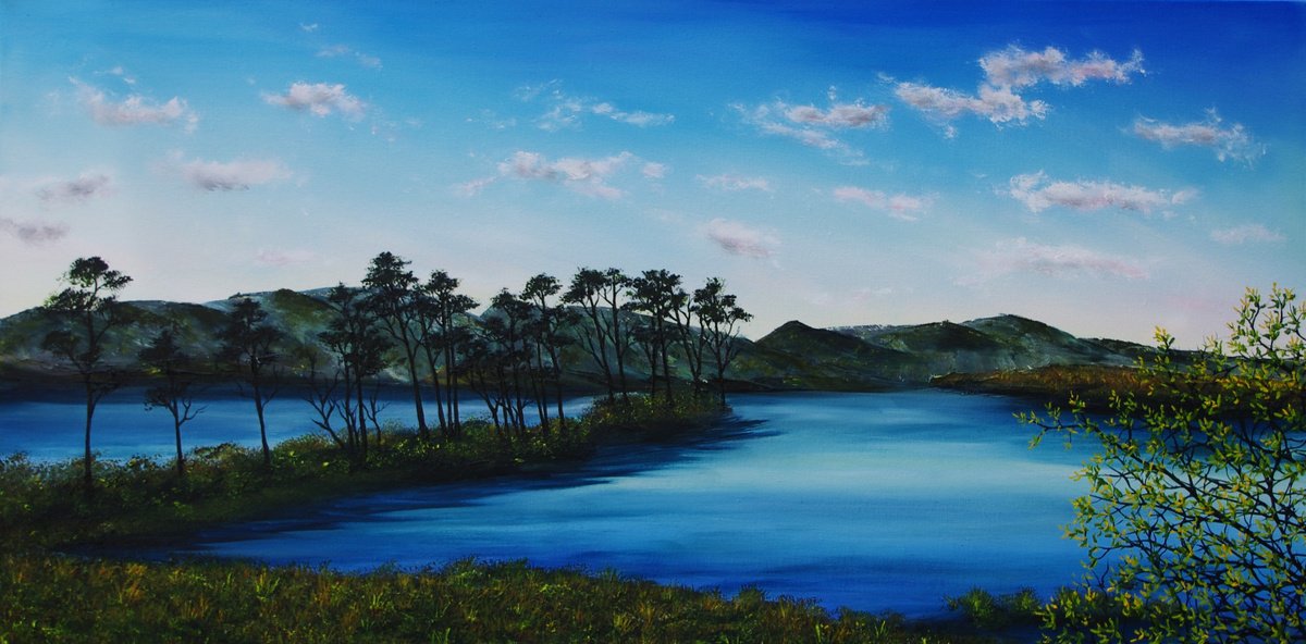 Impressionistic Landscape Oil Painting By Hazel Thomson, 39 X 20, Loch Assynt, Original Artwork