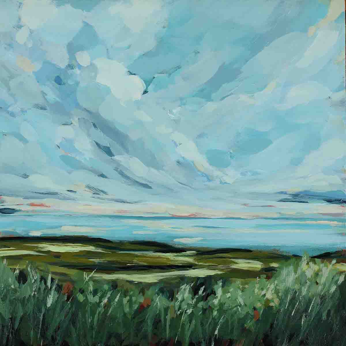 Impressionistic Landscape Acrylic Painting By Melinda Macdonald, 12 X 12", The Windswept Coast, Original Artwork