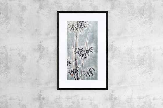 Night snowy bamboo - Oriental Chinese Ink Painting