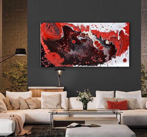 Red Coral - Original Abstract Painting 48" x 24"