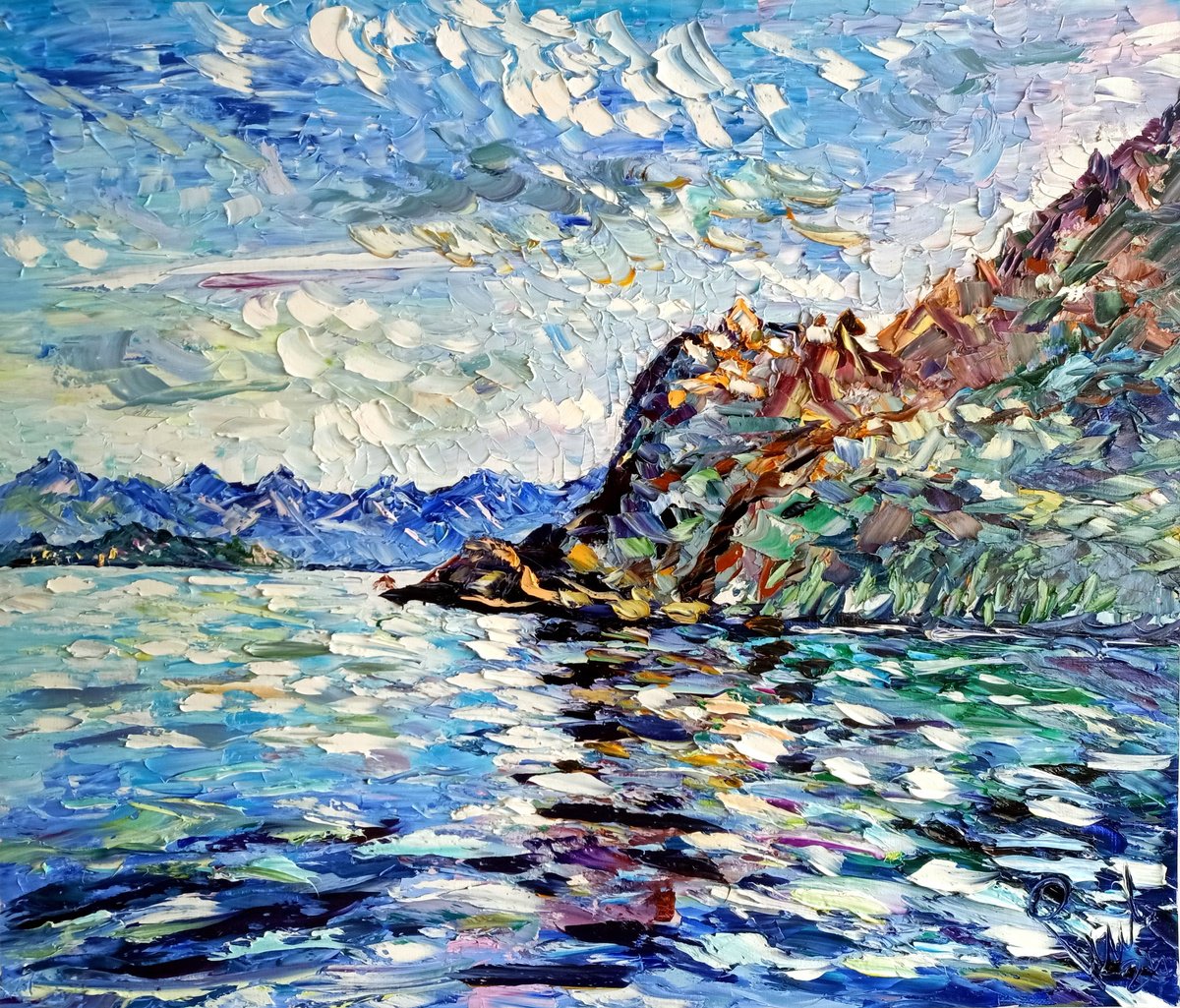 Impressionistic Abstract Oil Painting By Antonino Puliafico, 31 X 41, Watching The Sea, Original Artwork