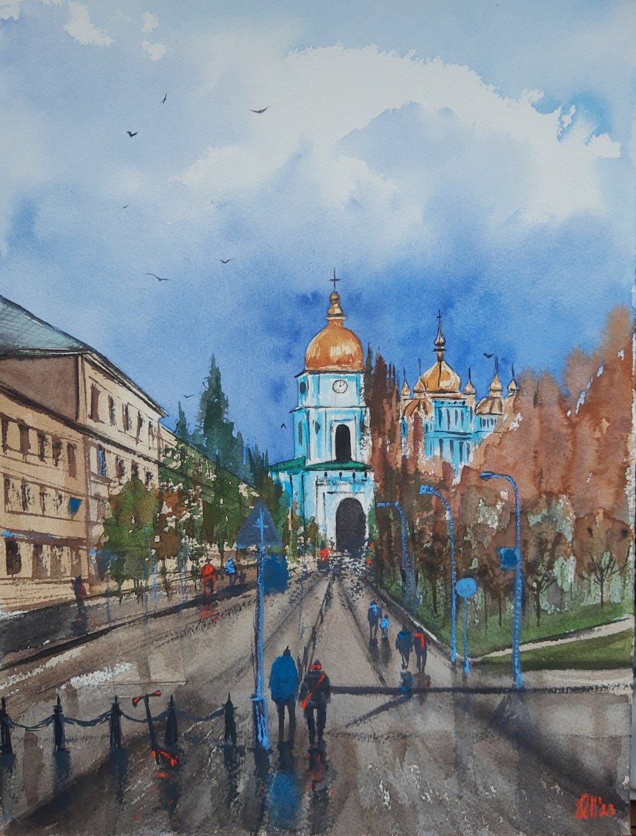Cityscapes Watercolour By Yuliia Sharapova, 16 X 20", Kyiv Is Ukraine Sofia, Original Artwork