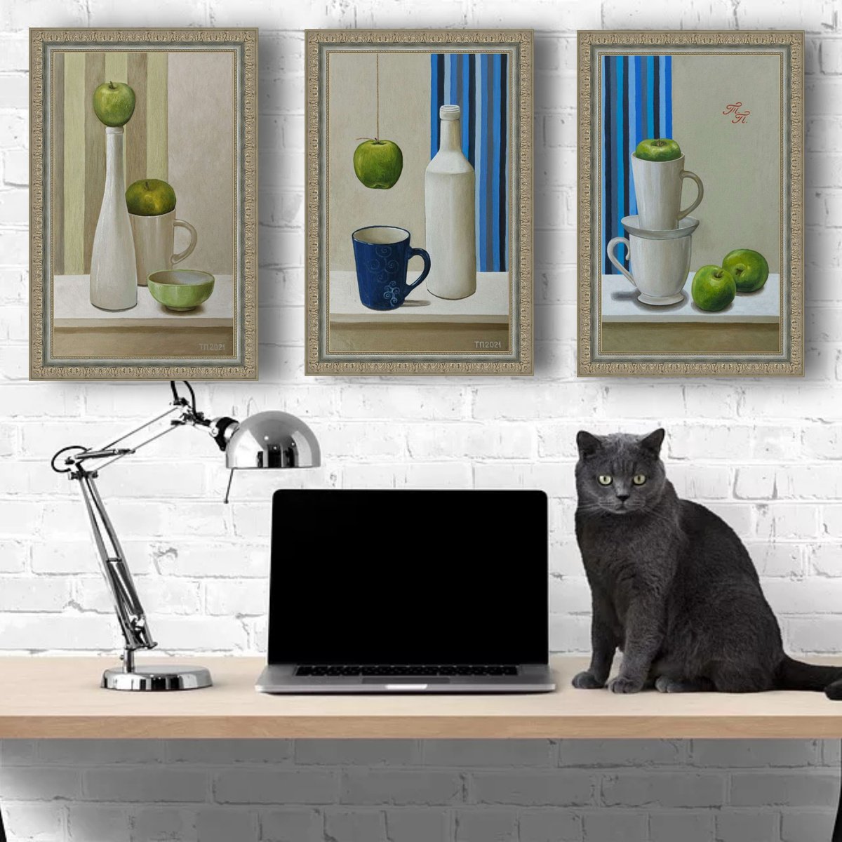 Triptych with green apples by Tatiana Popova