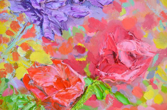 Sunflowers,Stocks and Roses Oil Painting
