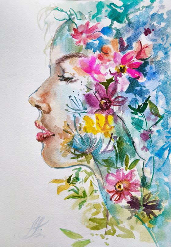Woman watercolor art