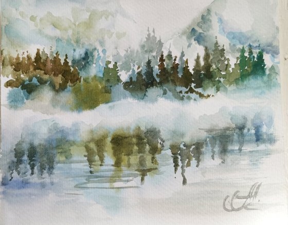 Watercolor landscape Original Art. Watercolor Forest Paintings