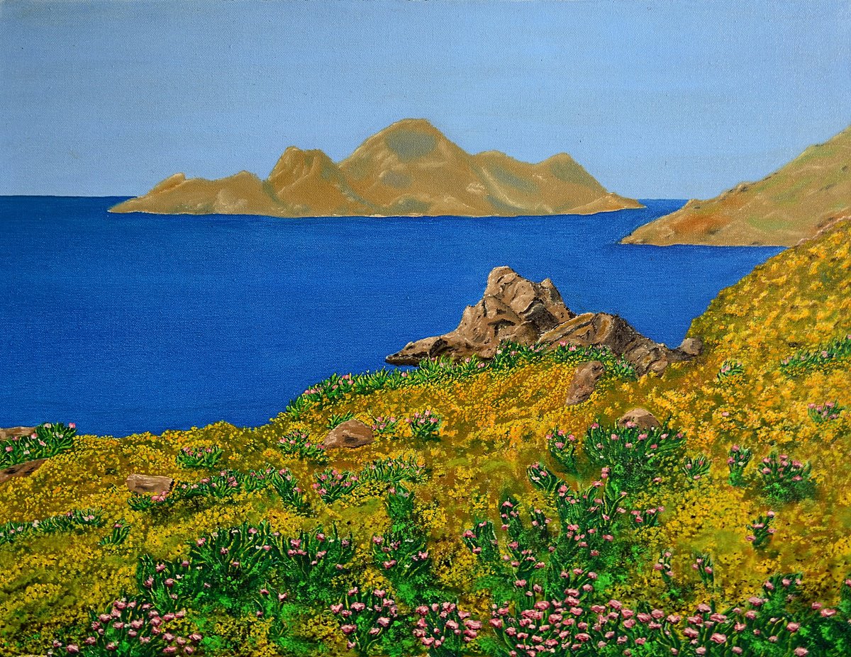 Impressionistic Landscape Acrylic Painting By Thierry Vobmann. Abstract ., 26 X 20", Beauty Island, Original Artwork